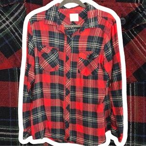 Red Plaid Button-Up Shirt
